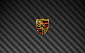 Porsche Crest Emblem on Dark Carbon Fiber Texture Background HD wallpaper