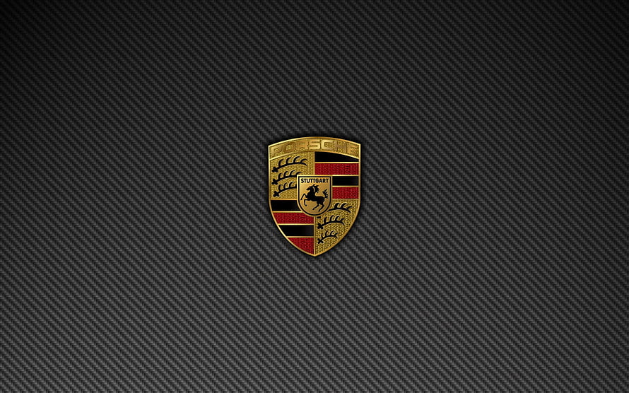 Porsche Crest Emblem on Dark Carbon Fiber Texture Background HD wallpaper