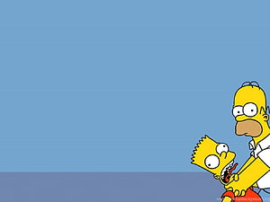 Homer and Bart Simpson Cartoon Illustration on Blue Background HD wallpaper