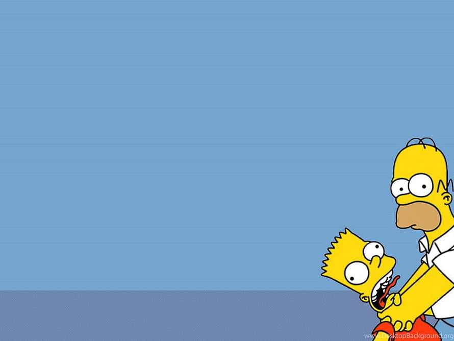 Homer and Bart Simpson Cartoon Illustration on Blue Background HD wallpaper