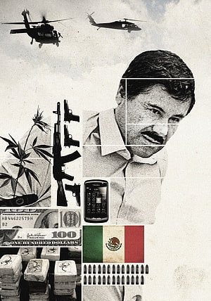 El Chapo Guzman Narcos Collage with Mexican Flag, Firearms, and Helicopters HD phone wallpaper
