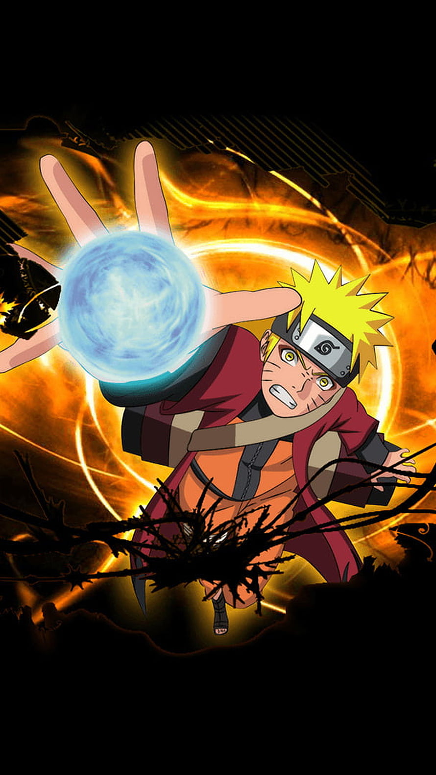 Uzumaki Naruto Channeling Rasengan in Dynamic Anime Action Pose HD phone wallpaper