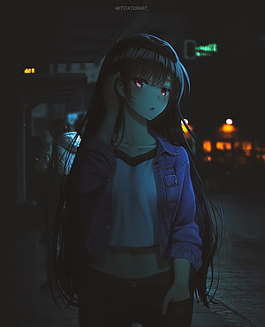 Suzune Horikita from Classroom of the Elite in a moody night cityscape HD phone wallpaper