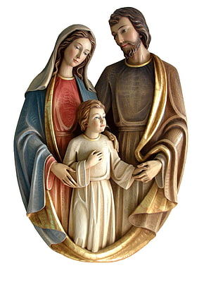 Holy Family Religious Sculpture with Mary Joseph and Child Jesus HD phone wallpaper