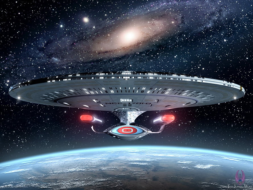Star Trek USS Enterprise NCC-1701 Starship Orbiting Earth Against Galaxy Background HD wallpaper