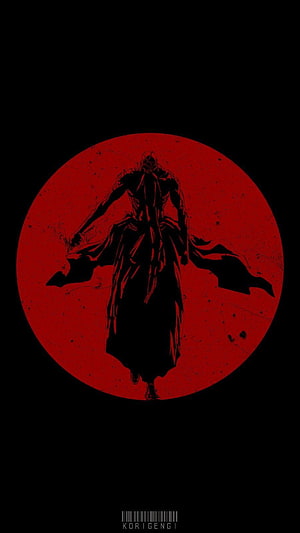 Genryusai Shigekuni Yamamoto Silhouette Against Red Moon in Dark Anime Style HD phone wallpaper