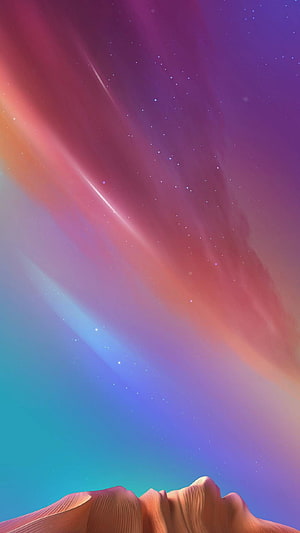 Vibrant Gradient Sky with Flowing Aurora and Stylized Sand Dunes HD phone wallpaper