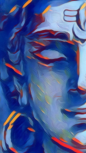 Mahadev Abstract Portrait in Deep Blue and Vibrant Orange Brushstrokes HD phone wallpaper