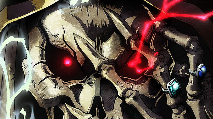 Overlord Ainz Ooal Gown Skeletal Warrior with Glowing Red Eyes and Dark Magic HD wallpaper
