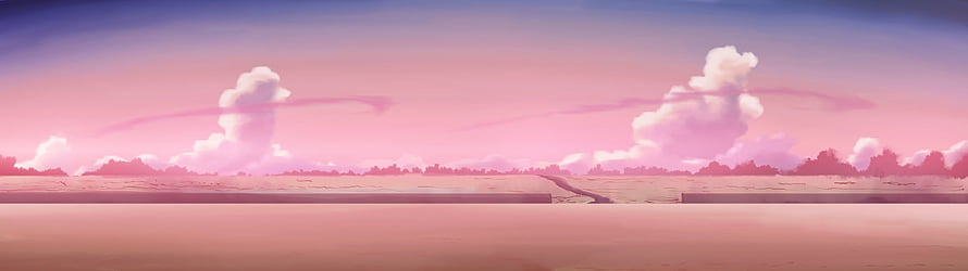 Pastel Pink Anime Skyline with Fluffy Clouds and Distant Horizon HD wallpaper