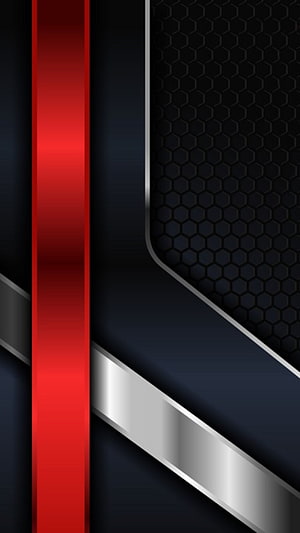Sleek Abstract Tech Wallpaper with Red and Silver Metallic Accents on Dark Hexagonal Background HD phone wallpaper