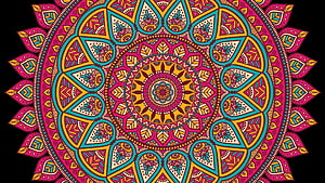 Vibrant Pink and Teal Mandala Art with Intricate Geometric Patterns on Black Background HD wallpaper
