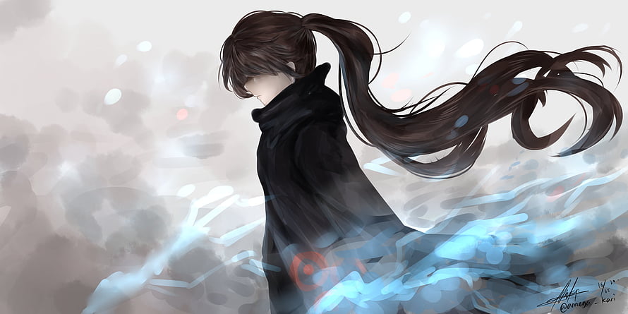 Baam from Tower of God in a Black Coat with Flowing Hair and Blue Energy HD wallpaper