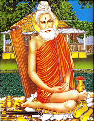 Baba Loknath Meditating in Traditional Indian Attire with Sacred Symbols HD phone wallpaper
