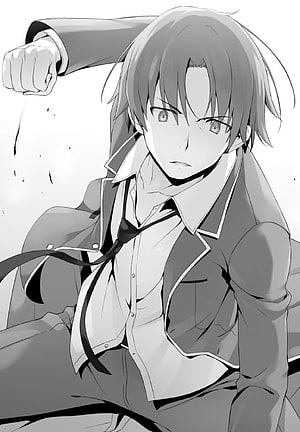 Ayanokoji Kiyotaka in School Uniform with Raised Fist in Black and White Anime Illustration HD phone wallpaper