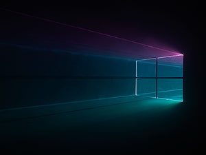 Windows 10 Neon Grid Logo on Dark Background with Cyan and Magenta Glow HD wallpaper