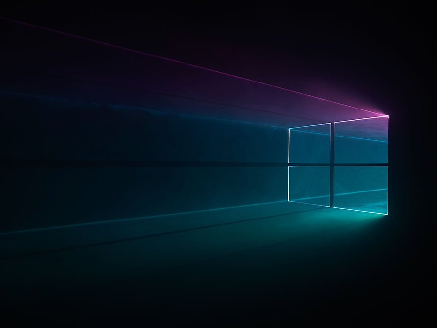 Windows 10 Neon Grid Logo on Dark Background with Cyan and Magenta Glow HD wallpaper