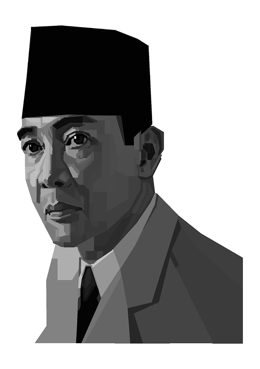 Low Poly Portrait of Ir Soekarno in Traditional Headwear and Suit HD phone wallpaper