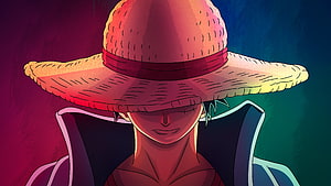 Monkey D. Luffy Wearing Straw Hat in Dramatic Anime Art HD wallpaper