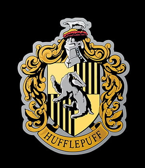 Hufflepuff House Crest with Badger and Golden Shield on Black Background HD phone wallpaper