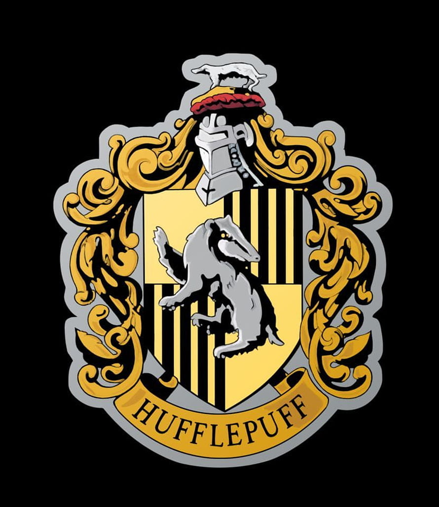 Hufflepuff House Crest with Badger and Golden Shield on Black Background HD phone wallpaper