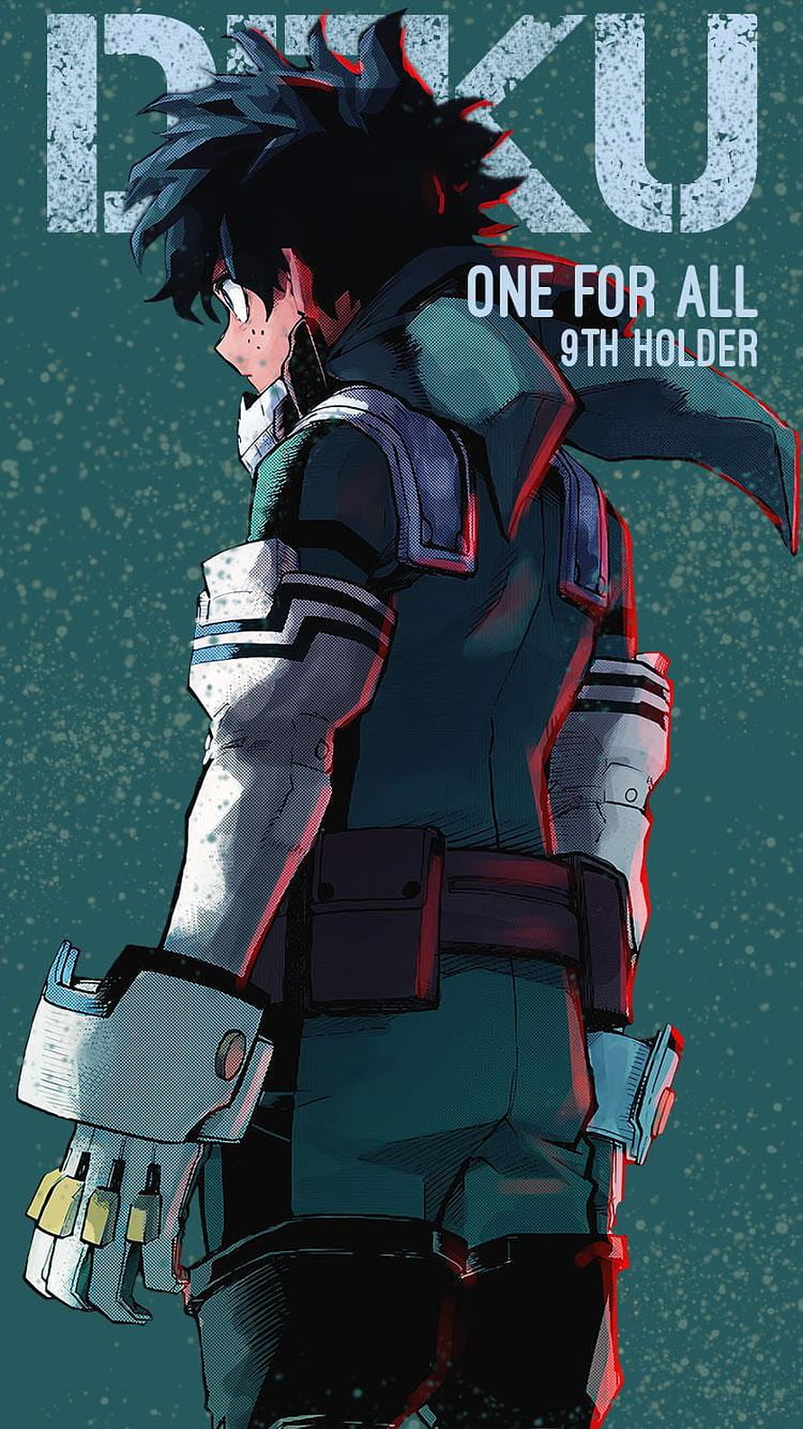 Izuku Midoriya in Hero Costume Standing Profile with One For All Text HD phone wallpaper