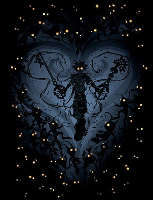 Kingdom Hearts Heartless Warrior Wielding Dual Keys in Dark Fantasy Illustration HD phone wallpaper
