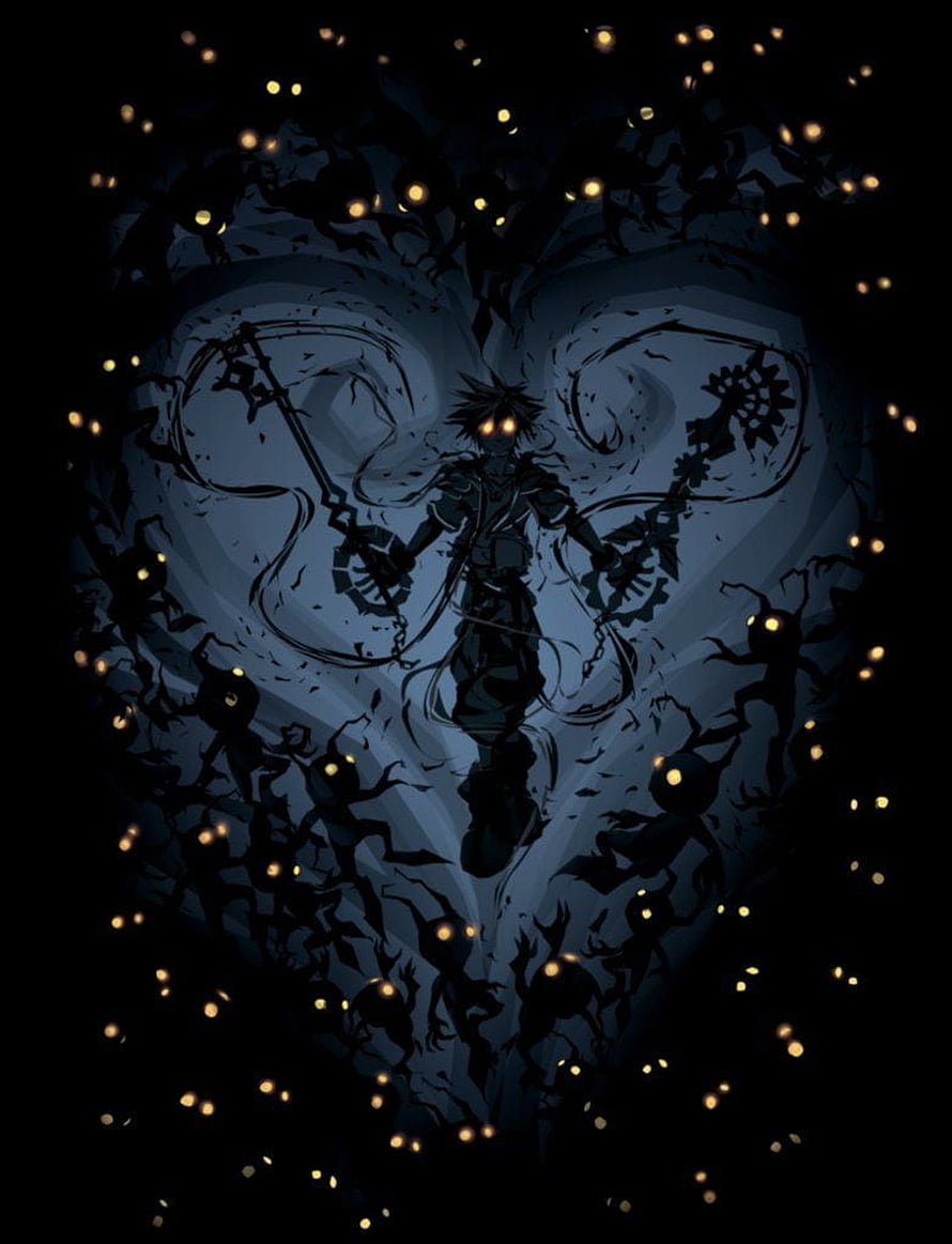 Kingdom Hearts Heartless Warrior Wielding Dual Keys in Dark Fantasy Illustration HD phone wallpaper