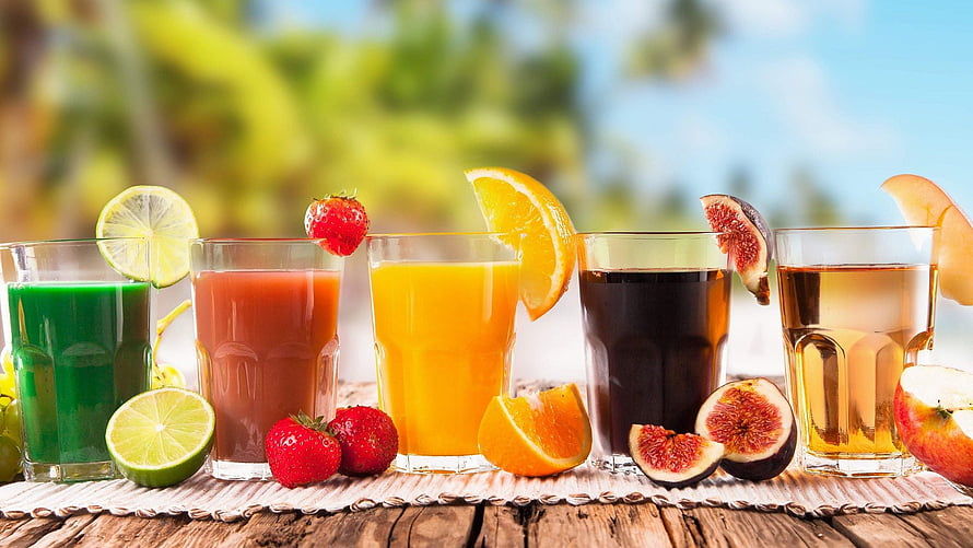 Colorful Fresh Fruit Juices With Citrus And Berries On Rustic Wooden Table HD wallpaper