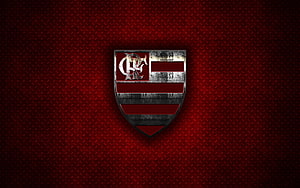 Flamengo FC Shield Emblem on Textured Red Metal Background HD wallpaper