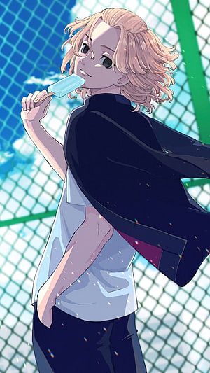 Sano Manjiro from Tokyo Revengers Eating a Popsicle in a Sunny Outdoor Setting HD phone wallpaper