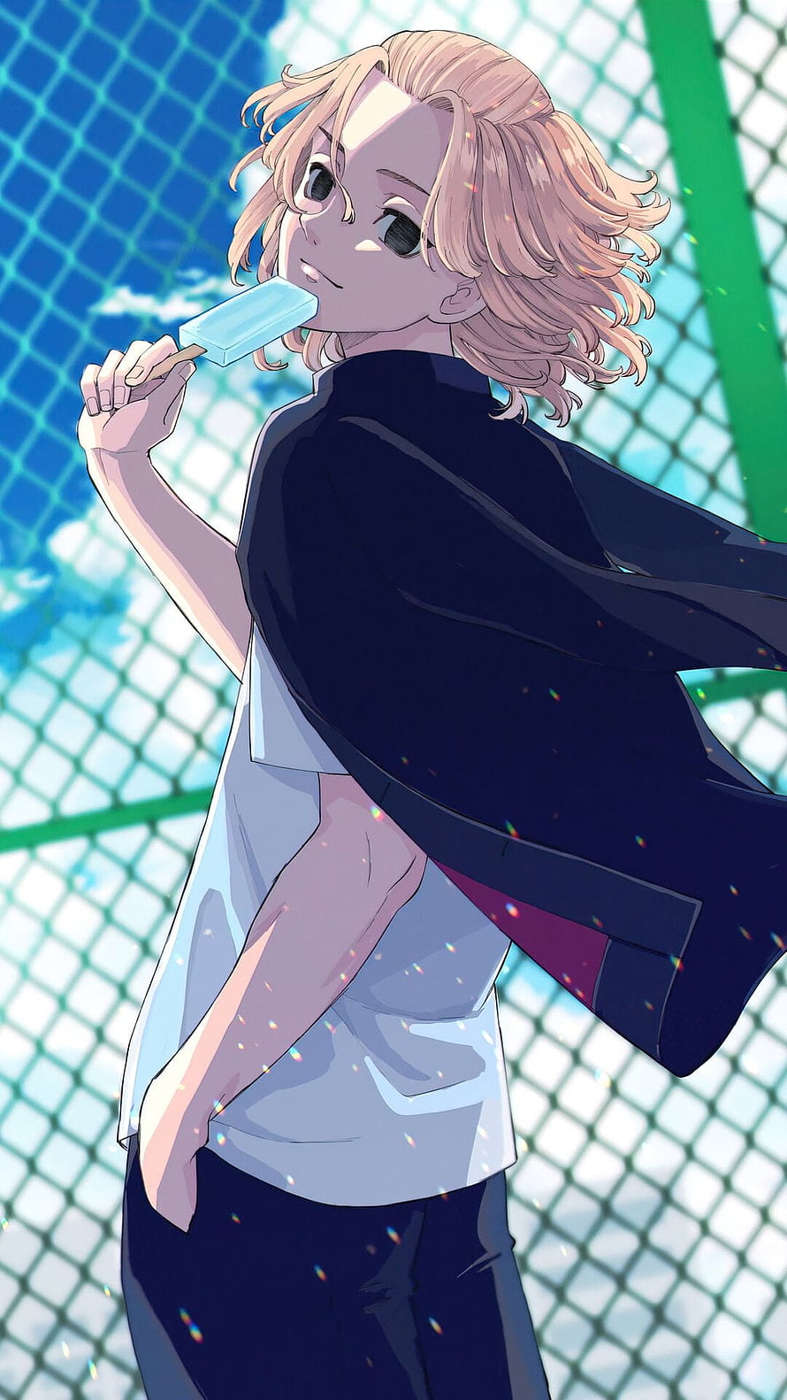 Sano Manjiro from Tokyo Revengers Eating a Popsicle in a Sunny Outdoor Setting HD phone wallpaper