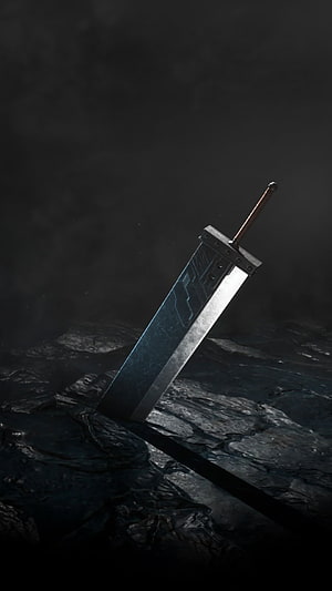 Final Fantasy VII Remake Buster Sword Planted in Dark Rock HD phone wallpaper
