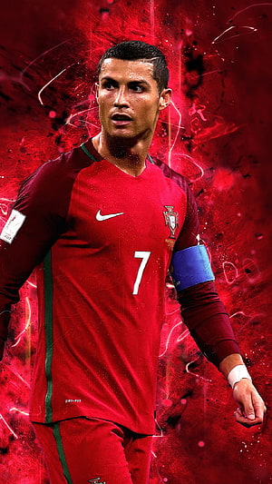 Cristiano Ronaldo in Portugal National Team Kit with Dramatic Red Background HD phone wallpaper