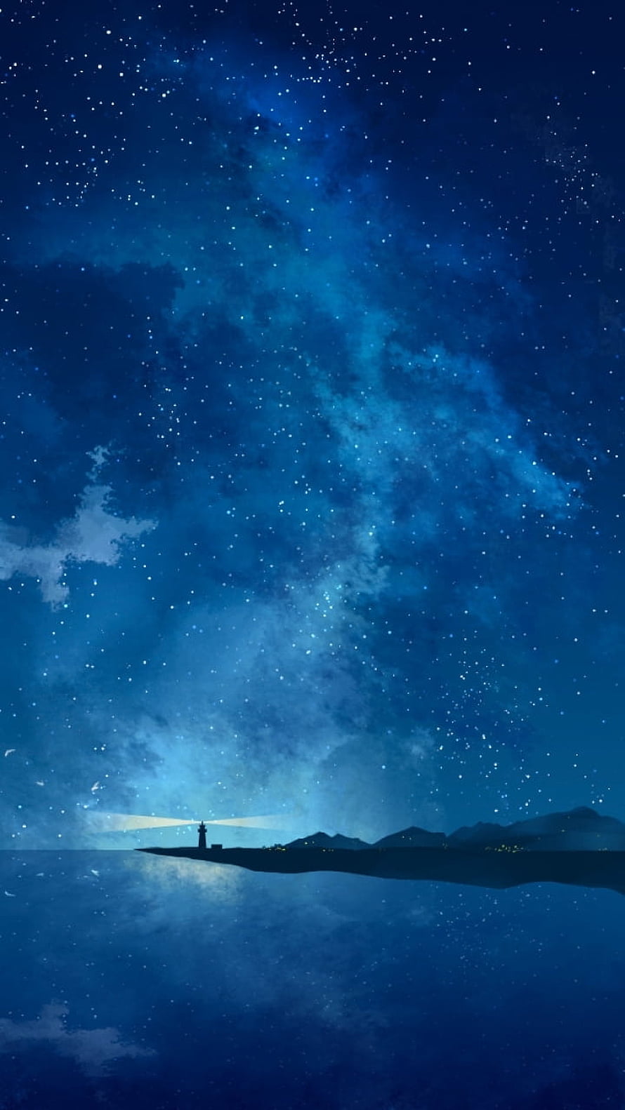 Serene Lighthouse Under the Milky Way with Starry Night Sky and Calm Ocean Reflection HD phone wallpaper