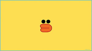 Minimalist Yellow Background with Simple Black Eyes and Orange Beak Illustration HD wallpaper