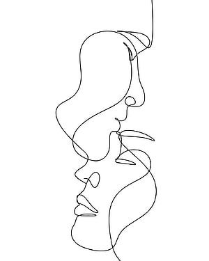 Minimalist continuous line art of two faces in profile, abstract black and white portrait illustration HD phone wallpaper