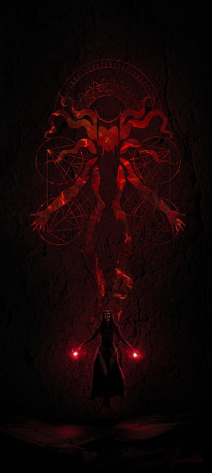 Scarlet Witch Wanda Maximoff Channeling Dark Red Energy in a Mystical Cave HD phone wallpaper