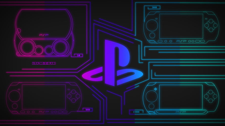 Neon PlayStation and PSP Handheld Console Blueprint Illustration HD wallpaper