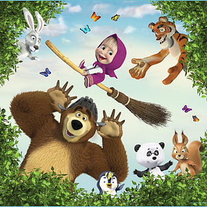 Masha And The Bear Animated Forest Adventure With Animal Friends HD phone wallpaper