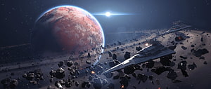 Star Wars Imperial Star Destroyers Navigating Asteroid Field Near Red Planet HD wallpaper