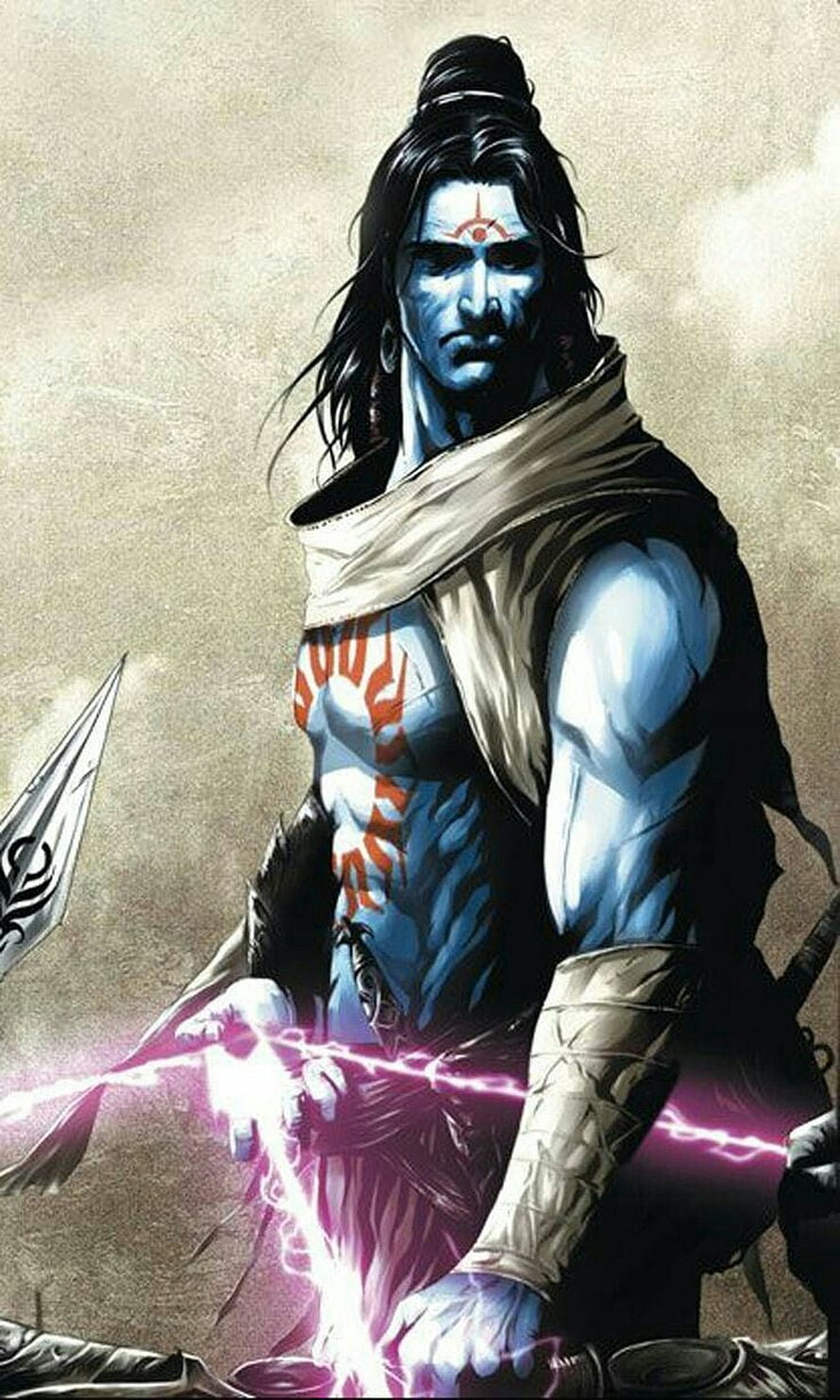 Lord Rama Concept Art with Blue Skin and Purple Lightning HD phone wallpaper