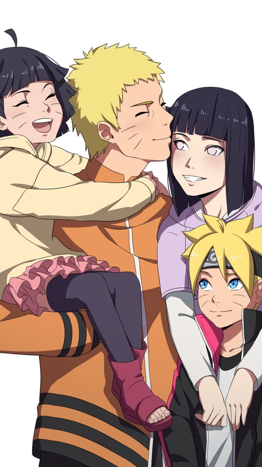 Naruto Uzumaki Family Portrait with Hinata, Boruto, and Himawari in Anime Style HD phone wallpaper