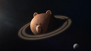 Line Friends Brown Bear Planet with Rings in Deep Space HD wallpaper