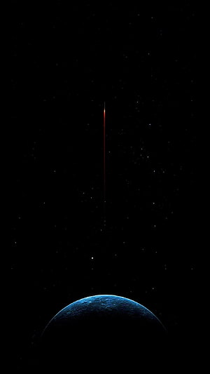 Minimalist Dark Space Scene With Distant Planet And Vertical Light Streak HD phone wallpaper