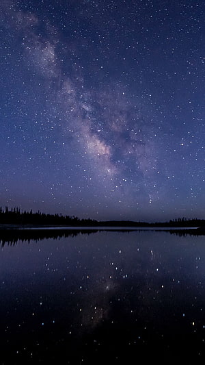 Milky Way Galaxy Reflected in a Calm Lake Under a Starry Night Sky HD phone wallpaper
