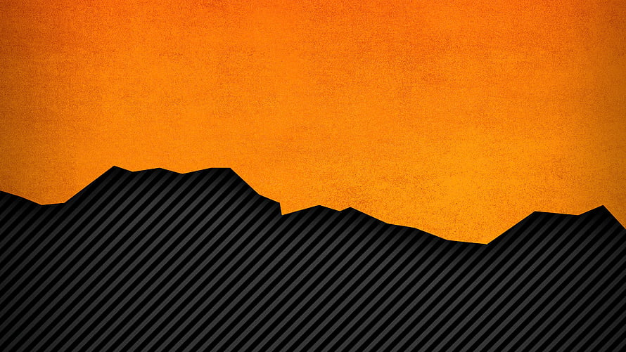 Abstract Orange and Black Geometric Landscape with Diagonal Striped Mountain Silhouettes HD wallpaper