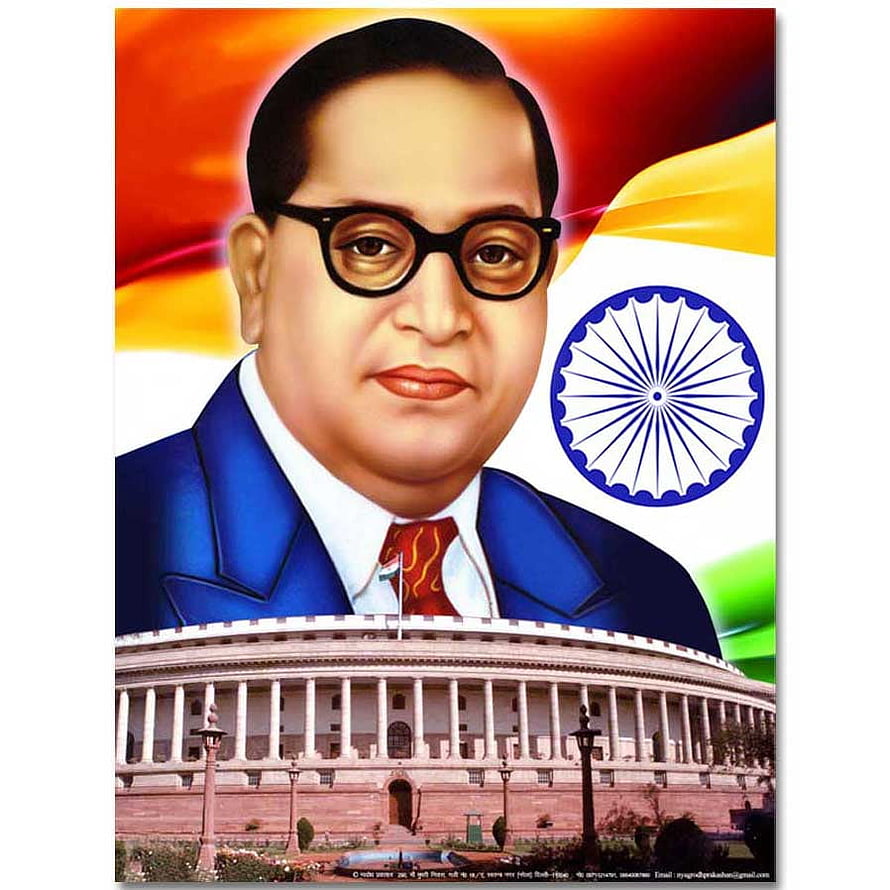 Dr. B. R. Ambedkar Portrait with Indian Flag and Parliament House HD phone wallpaper