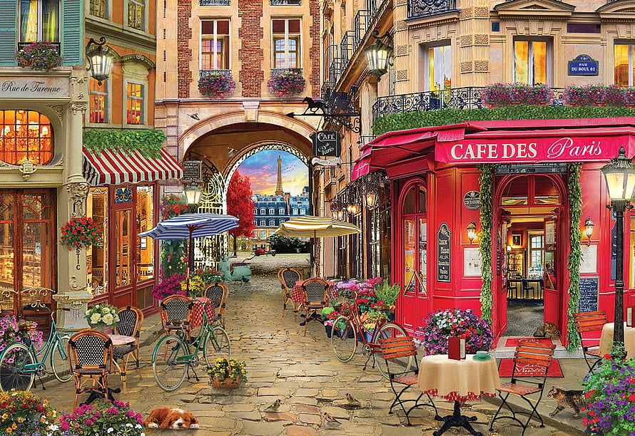 Charming Parisian Street Scene With Cafe Des Paris And Cobblestone Alley HD wallpaper