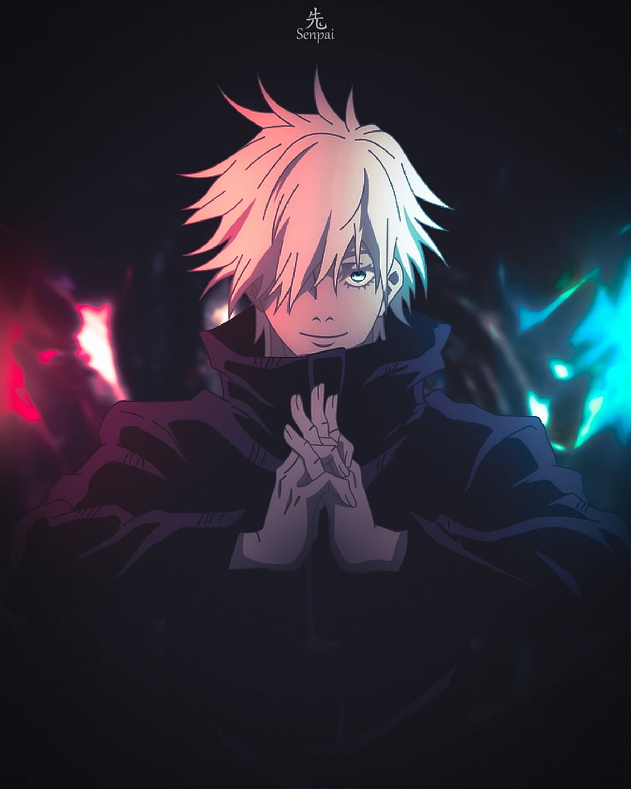 Satoru Gojo Jujutsu Kaisen Anime Character with Split Hair and Glowing Eyes HD phone wallpaper